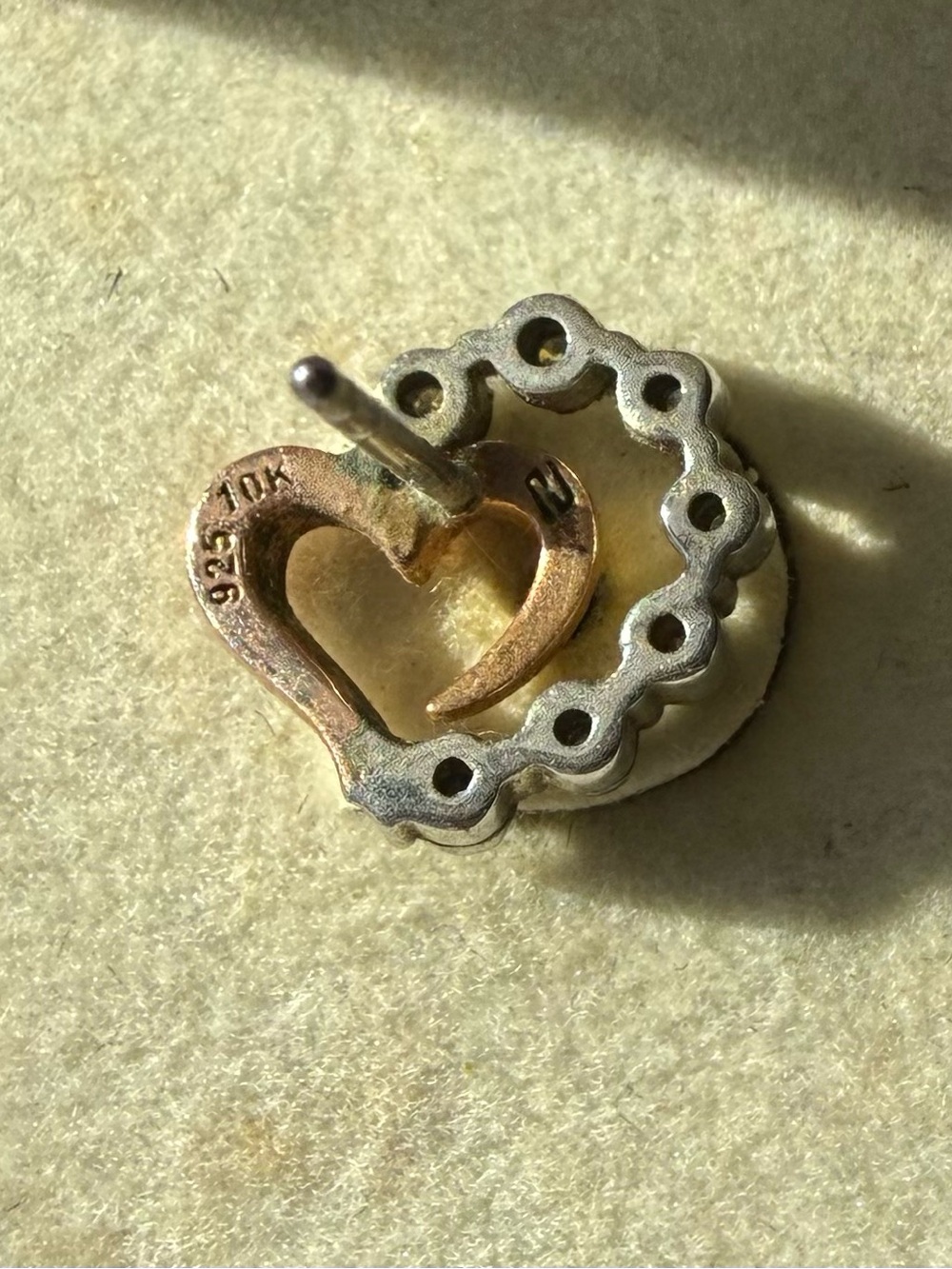 10k Rose Gold, Diamond, and Sterling heart earrings - Picture 4 of 5